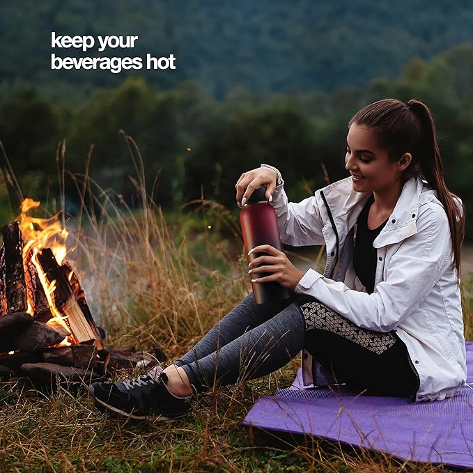 Stainless Steel Insulated Water Bottle and Travel Mug for Hot and Cold Beverages, Wide Mouth, Double Wall Insulated Hydration Sports Water Bottle for Hiking, Biking, Outdoor, 22 OZ BPA Free