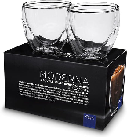 Ozeri Moderna Artisan Series Double Wall Beverage and Espresso Shot Glasses, 2-Ounce, Set of 2