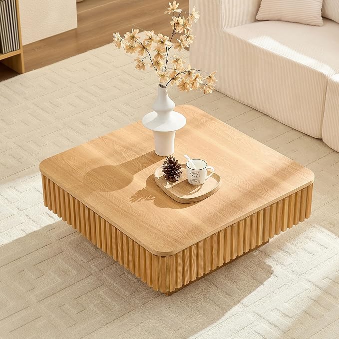 KEVINSPACE Lift Top Coffee Table Square Coffee Tables for Living Room Furniture Small CoffeeTable with Large Hidden Storage Center Table Mid Century ModernTable Rustic Ash 35.43" W x14.57-24.5" H