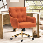 Load image into Gallery viewer, Flannel Office Chair, Comfy Home Office Desk Chairs with Lumbar Support, Modern Velvet Desk Chair Gold Legs Small Swivel Task Chair for Home Office, Bedroom, Study (Orange, L)