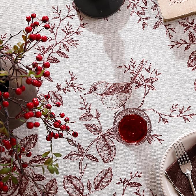 Designer Vintage Linen Square Tablecloth,Red Floral Pattern Linen Stain Resistant Table Cloth,Decor Tablecloths for Dining Thanksgiving Kitchen Christmas Party,67"*67"-Harmony