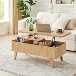 Load image into Gallery viewer, 3 in 1 Lift Top Coffee Table, Fluted Convertible Coffee Tables Converts to Dining Tables, Modern Oval Wooden Center Table with Storage for Living Room Office Small Space, Partial Assembly (Natural)