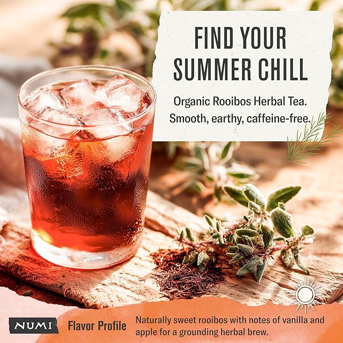 Numi Organic Rooibos Tea, 18 Herbal Tea Bags, Microplastic Free, Packed with Antioxidants, Great for Evening Relaxation