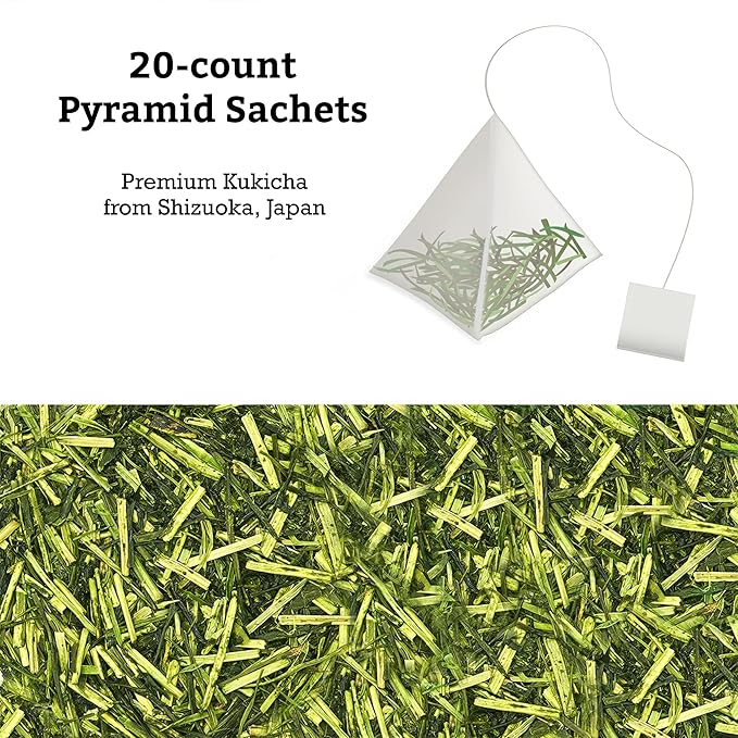 SUGIMOTO TEA Japanese Kukicha Stem Green Tea Bags 20 Count Pack of 1