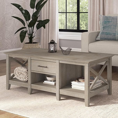 Bush Furniture Key West Coffee Table with Storage in Washed Gray