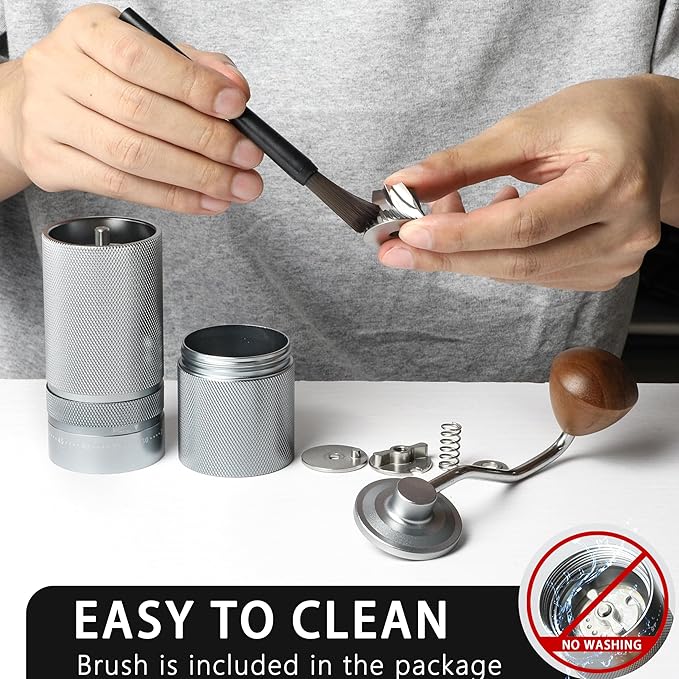 Manual Coffee Grinder with Stainless Steel Burr, Hand Coffee Grinder External Adjustable Grind Setting for Espresso, French Press (Silver)