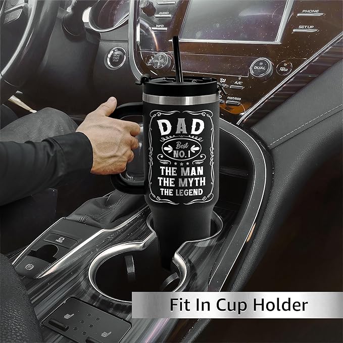 Engraved 40 oz Tumbler With Handle Straw Lid - Gifts For Dad For Fathers Day & Valentines Day Gift for Husband, Him - Christmas, Birthday Gifts for Father, Dad, Grandpa, Papa from Daughter