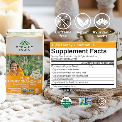 ORGANIC INDIA Iced Tulsi Tea Bags Variety Pack - Assorted Tea, Holy Basil, Ashwaganda, Sleep, Honey Chamomile - Adaptogen, Vegan, USDA Certified Organic, Non-GMO - 18 Infusion Bags per Box (Pack of 3)