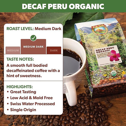 Low Acid Organic Coffee – Whole Bean, Mold-Free & Stomach Friendly by Java Planet, Peruvian Single Origin Decaf Coffee, Water Process, Medium Dark Roast, Smooth Full Flavored, 2x1LB Bag