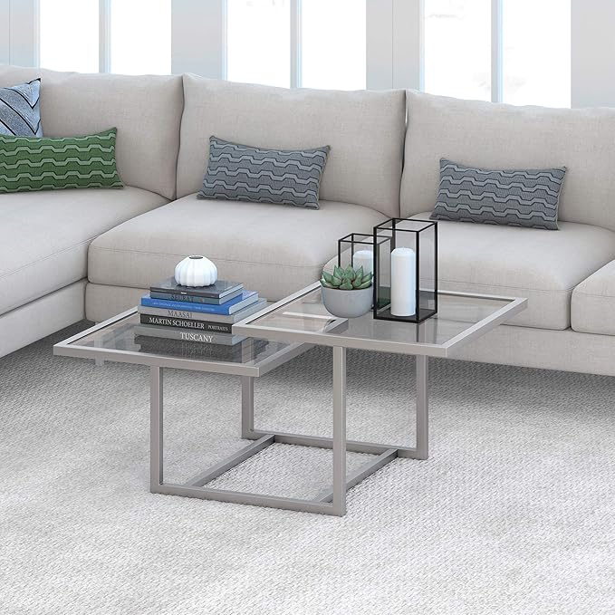 Henn&Hart 43" Wide Square Coffee Table in Nickel, Modern coffee tables for living room, studio apartment essentials