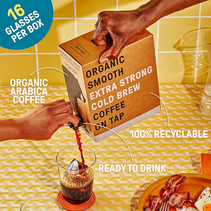 Wandering Bear Organic Vanilla Cold Brew Coffee On Tap, 96 fl oz - Extra Strong, Bold, Smooth, Unsweetened, Shelf-Stable, Ready to Drink, Gluten Free, & Vegan, Iced Cold Brewed Coffee Drinks