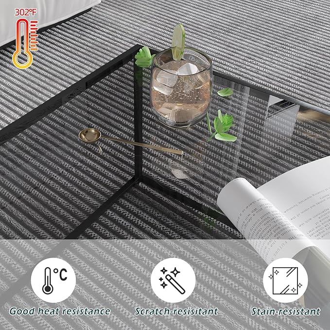 Glass Coffee Tables for Living Room Square Modern Center Table for Small Space,Tempered Glass-top with Sturdy Metal Frame Sofa Side End Table, Easy Assembly,26.4 x 26.4 x 15.7 Inches, Gray Black
