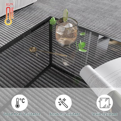 Glass Coffee Tables for Living Room Square Modern Center Table for Small Space,Tempered Glass-top with Sturdy Metal Frame Sofa Side End Table, Easy Assembly,26.4 x 26.4 x 15.7 Inches, Gray Black