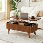 Load image into Gallery viewer, 3 in 1 Lift Top Coffee Table, Fluted Convertible Coffee Tables Converts to Dining Tables, Modern Oval Wooden Center Table with Storage for Living Room Office Small Space, Partial Assembly (Walnut)