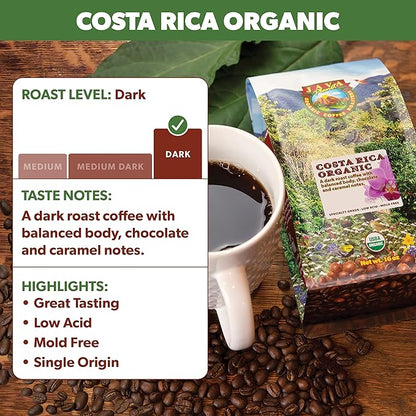 Low Acid Organic Coffee – Whole Bean, Mold-Free & Stomach Friendly by Java Planet, Costa Rican Single Origin Coffee, Dark Roast, Smooth Full Flavored, 2x1LB Bag