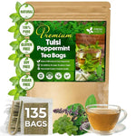 Load image into Gallery viewer, FreshDrinkUS, Premium Tulsi Peppermint Herbal Tea – 135 Tea Bags, 100% Natural, Blend of Tulsi Holy Basil Leaves, and Peppermint Leaves. Made with Natural Material Tea Bags. No Sugar, Vegan.