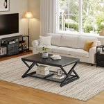 Load image into Gallery viewer, EnHomee Coffee Table with Storage, Modern Coffee Tables for Living Room with Mesh Shelf, 2 Tier Rectangular Center Table for Living Room, Bedroom, 39.4 Inch, Black Oak