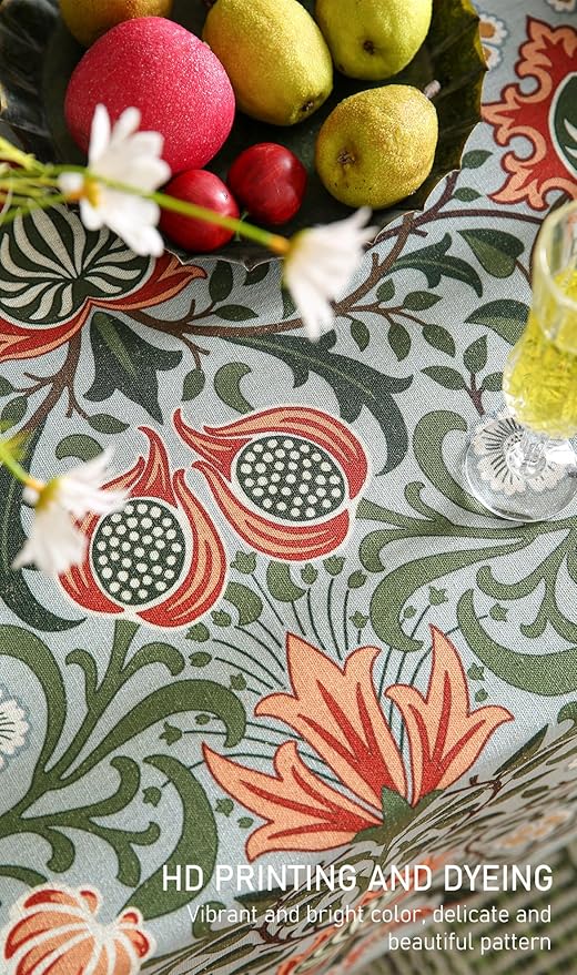 Designer Bohemian Linen Green Rectangular Tablecloth,Floral Indoor Table Cloth,Stain Resistant Decor Tablecloths for Dining Thanksgiving Kitchen Party Christmas,55"*87"-Naples