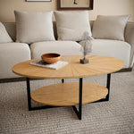 Load image into Gallery viewer, Solid Wood Oval Coffee Table with Cross Metal Legs, 43.3in Modern Industrail Center Table with Open Shelf Cocktail Tea Table for Living Room Bedroom, Natural Wood Color KFZ-1811-OA