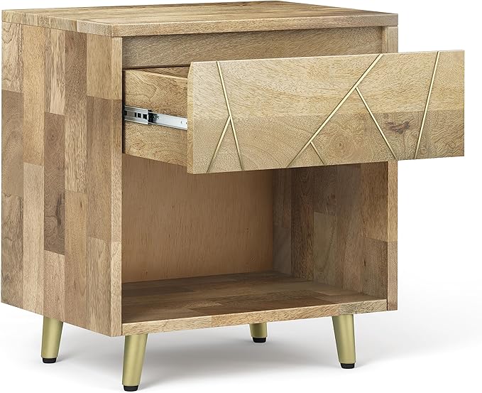 SIMPLIHOME Jager SOLID MANGO WOOD 22 inch Wide Mid Century - Contemporary Bedside Nightstand Table in Natural for the Living Room and Bedroom