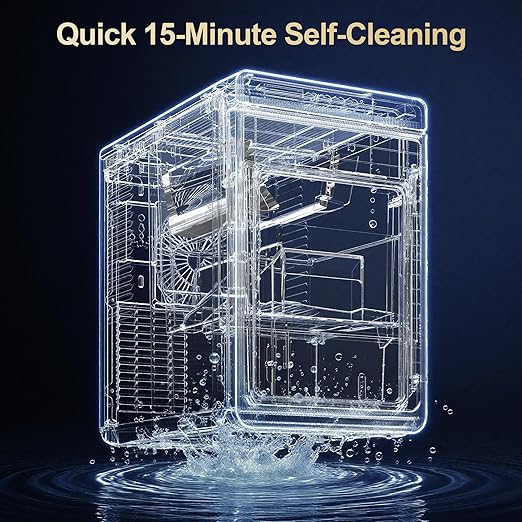 HEYNEMO Clear Ice Maker – Compact Countertop Ice Machine with 1.6" Square Ice Cubes, Fast 10-Min Ice Production, Self-Cleaning,LED Light & Timer，Portable Electric Ice Maker for Kitchen, Bar, RV, Black
