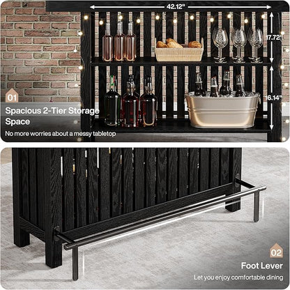 Tribesigns Black Large Home Bar Unit, 2-Tier Mini Bar Table Height Pub Table with Footrest, 63-Inch Modern Coffee Bar Cabinet for Home Kitchen, Bistro, Dining Room, Living Room