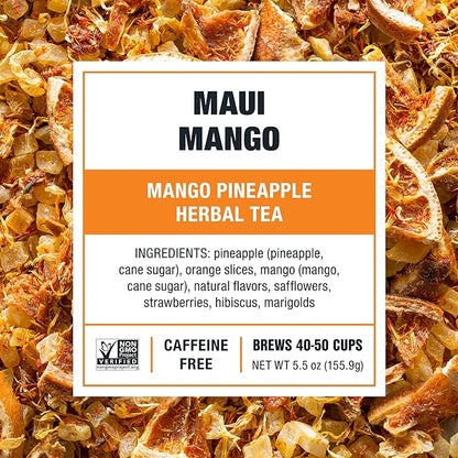 Tiesta Tea - Maui Mango | Loose Leaf | Mango Pineapple Herbal Tea | Premium Non-Caffeinated Blend | Make Hot or Iced | Brews Up to 50 Cups | 33 Ounce Refillable Tin, Pack of 6