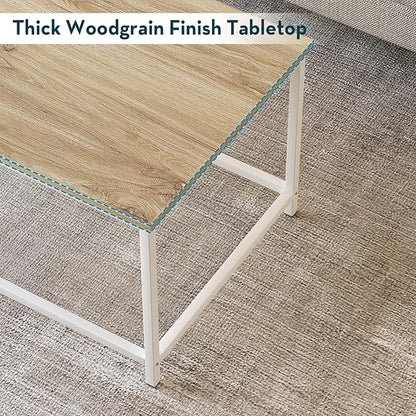 SAYGOER Coffee Table Simple Modern Coffee Tables Open Design Rectangular Minimalist Center Table for Living Room Home Office, Easy Assembly, 39.37 x 19.69 x 17.72, Oak White