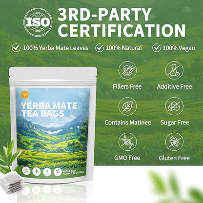 Yerba Mate Tea Bags with 40 Count - Supports Cardiovascular & Digestive Systems, Keep Youth.