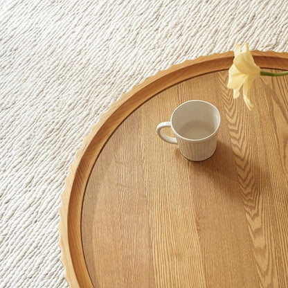 Round Wood Coffee Table - Wooden, Ribbed-Design, 30.3" Dia, 14.9" H Living Room Table, Center Table Simple Modern Style for Home Living Room Furniture (Nature Wood, 30.3''L×14.9''H)