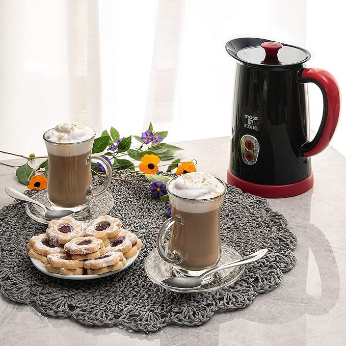 Moss & stone Electric Milk Frother & Steamer for Making Latte, Cappuccino, Hot Chocolate, Automatic Cold Hot Milk Frother & Warmer, Foam Maker, Auto Shut-Off, Detachable Base & Non-Stick Interior