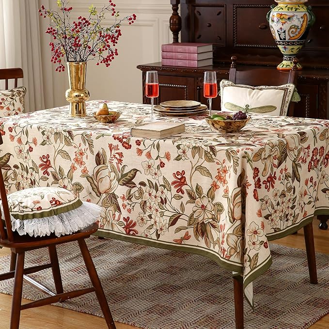 Designer Bohemian Linen Extra Long Rectangle Tablecloth,Colorful Floral Pattern Table Cloth,Wrinkle Resistant Decorative Tablecloths for Dining Thanksgiving Kitchen,63"*110"-Grace A