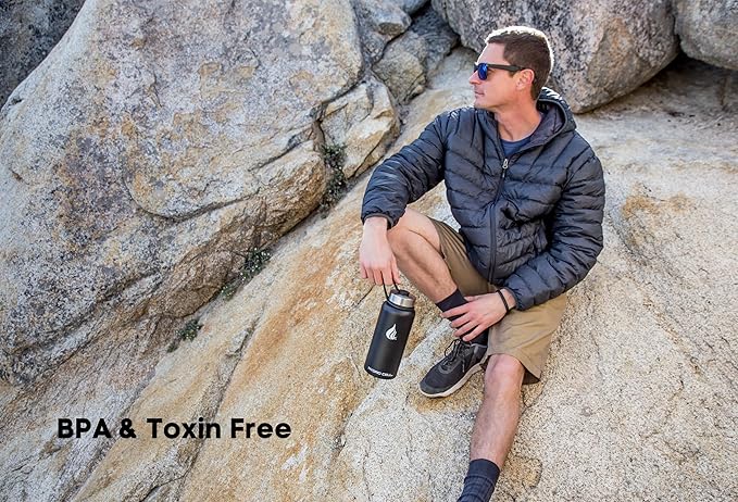 HYDRO CELL Stainless Steel Insulated Water Bottle with Straw - For Cold & Hot Drinks - Metal Vacuum Flask with Screw Cap and Modern Leakproof Sport Thermos for Adults (Black 32oz)