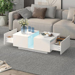 Load image into Gallery viewer, White Led Coffee Table for Living Room, Rectangular Living Room Table with Storage, Acrylic Coffee Tables with 2 Sliding Drawers, Wood Center Table for Reception Dinning Room