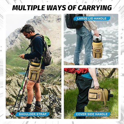 NATURE PIONEOR One Gallon Water Bottle Insulated - Large Double Vacuum Stainless Steel 128 oz Water Bottle with Holder/Carrier, 1 Gallon Water Jug,128oz, Wide Mouth