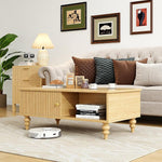 Load image into Gallery viewer, Mid-Century Modern Wooden Coffee Table with Storage, Slatted Door, Solid Wood Legs, Retro Coffee Table with Open Shelf for Home &amp; Office &amp; Lounge, Nature Oak