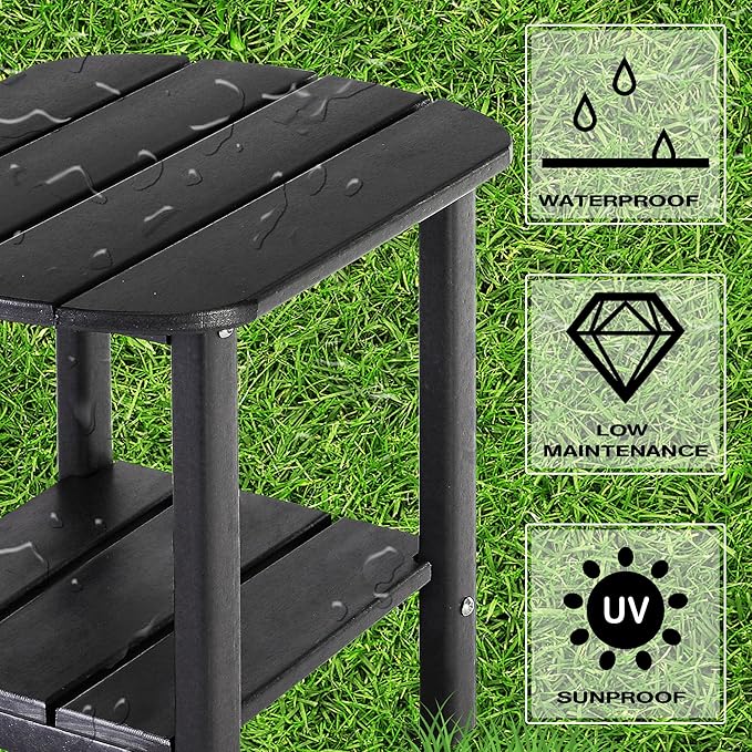 LZRS Double Adirondack Side Table, Outdoor Side Tables, End Tables for Patio, Backyard,Pool, Indoor Companion, Easy Maintenance & Weather Resistant(Black)