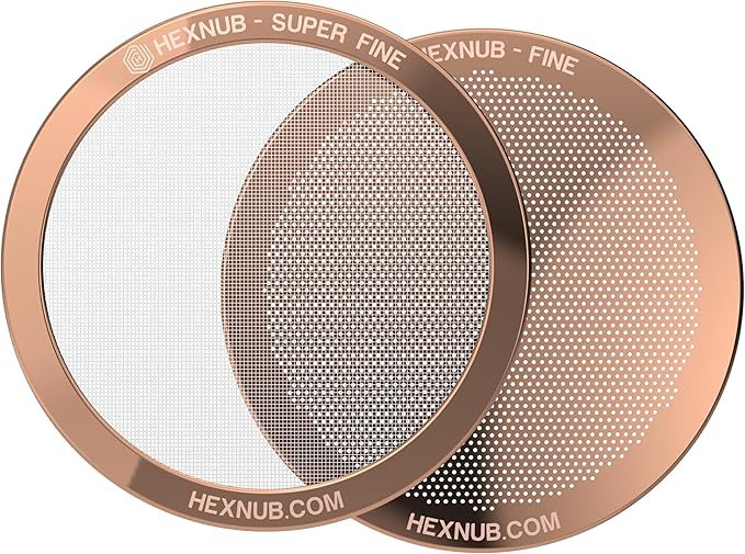HEXNUB - Reusable Metal Filters for AeroPress Coffee Maker, Stainless Steel Filter Fits AeroPress Original & Go Cafe Press, Fuller Bodied Coffee Than Paper Filters - COPPER 2-PACK