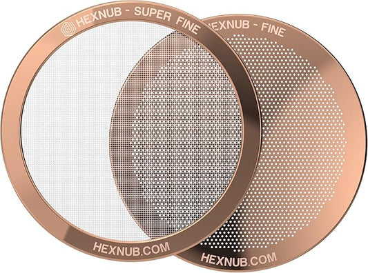 HEXNUB - Reusable Metal Filters for AeroPress Coffee Maker, Stainless Steel Filter Fits AeroPress Original & Go Cafe Press, Fuller Bodied Coffee Than Paper Filters - COPPER 2-PACK