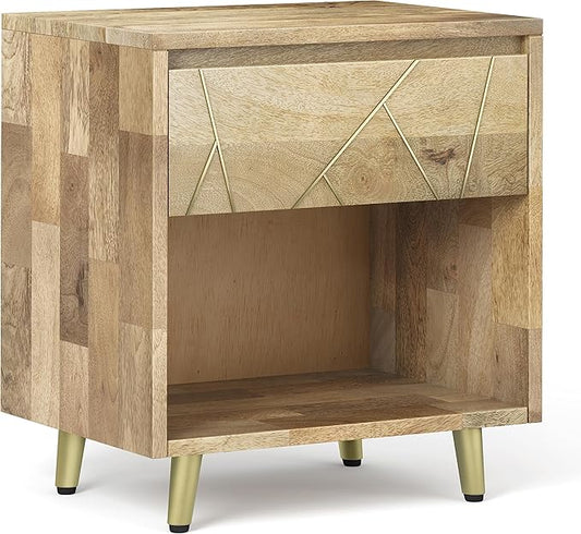 SIMPLIHOME Jager SOLID MANGO WOOD 22 inch Wide Mid Century - Contemporary Bedside Nightstand Table in Natural for the Living Room and Bedroom