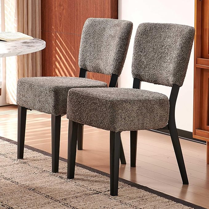 Howtek Modern Dining Chairs Set of 2 with 6.3" Thick Seat Cushions, Space-Saving Stackable Upholstered Kitchen Chairs, Ergonomic Backrest & Metal Legs, Gray