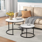 Load image into Gallery viewer, Nesting Round Coffee Table Set of 2 End Tables for Living Room,Circular and Marble Coffee Table Wooden Accent Furniture with Metal Frame,Stacking Side Tables,Black