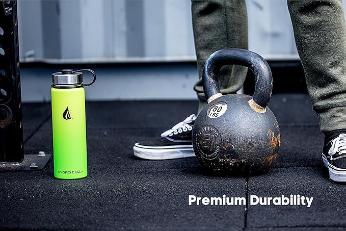 HYDRO CELL Stainless Steel Insulated Water Bottle with Straw - For Cold & Hot Drinks - Metal Vacuum Flask with Screw Cap and Modern Leakproof Sport Thermos for Adults (Neon 24oz)