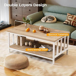 Load image into Gallery viewer, Coffee Table for Living Room with Slatted Sides Frame, Modern Farmhouse Living Room Table with 2-Tier Storage Shelf for Home Office, Apartment, 39 inch, Light Coffee
