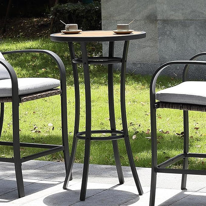 Bar Height Patio Table, 40-Inch Outdoor Pub Table Bistro Table with Wooden-Like Table Top & Metal Frame