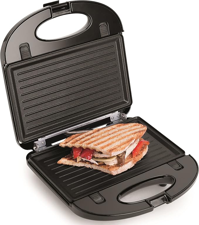 Salton 3-In-1 Pocket Sandwich Maker, Belgian Waffle Maker, and Electric Grill with Non-Stick Removable Dishwasher-Safe Plates, Indicator Lights, Cord Wrap and Upright Storage (SM1543)