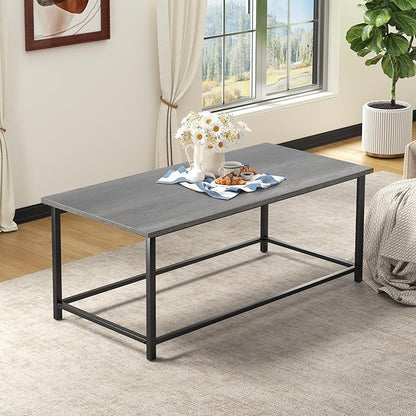 SENIG Modern Coffee Table, Industrial Style Rectangular Table, Grey Wood and Sturdy Metal Side End Table, Rustic Accent Functional Coffee Table for Living Room. 39.3 x 20 x 16