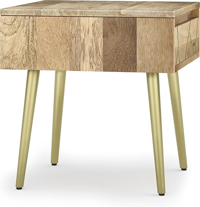 SIMPLIHOME Jager Mid Century - Contemporary 22 inch Wide Metal Side Table in Natural for the Living Room and Bedroom