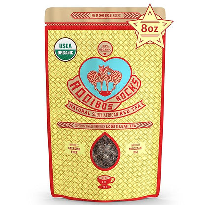 Naturally Sweet Organic Rooibos Tea - 8 oz Premium Loose Leaf Rooibos Tea – Caffeine-Free and Sugar Free Red Rooibos Tea Organic – Low-Tannin and Antioxidant-Rich Rooibos Tea Loose Leaf