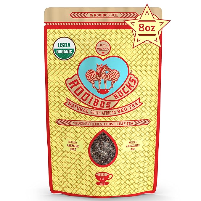 Naturally Sweet Organic Rooibos Tea - 8 oz Premium Loose Leaf Rooibos Tea – Caffeine-Free and Sugar Free Red Rooibos Tea Organic – Low-Tannin and Antioxidant-Rich Rooibos Tea Loose Leaf
